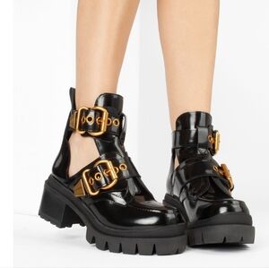 Cape Robbin Lucia Creepers Patent Leather Black Gold Buckle Boot 6.5 Emo Goth